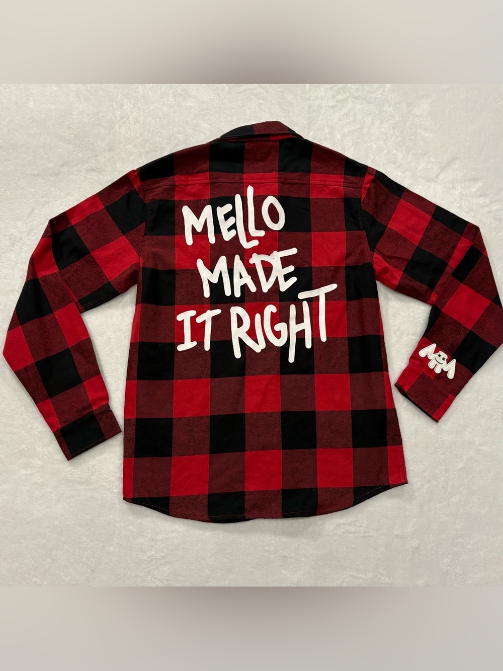 NWT Marshmello Mello Made It Right Red Plaid Flannel Button Up Shirt Mens Size L